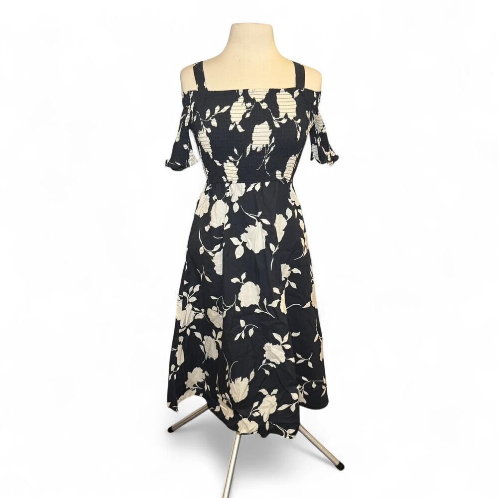Soft Surroundings Women’s Dress Size Large Black White Floral Off Shoulder Smock